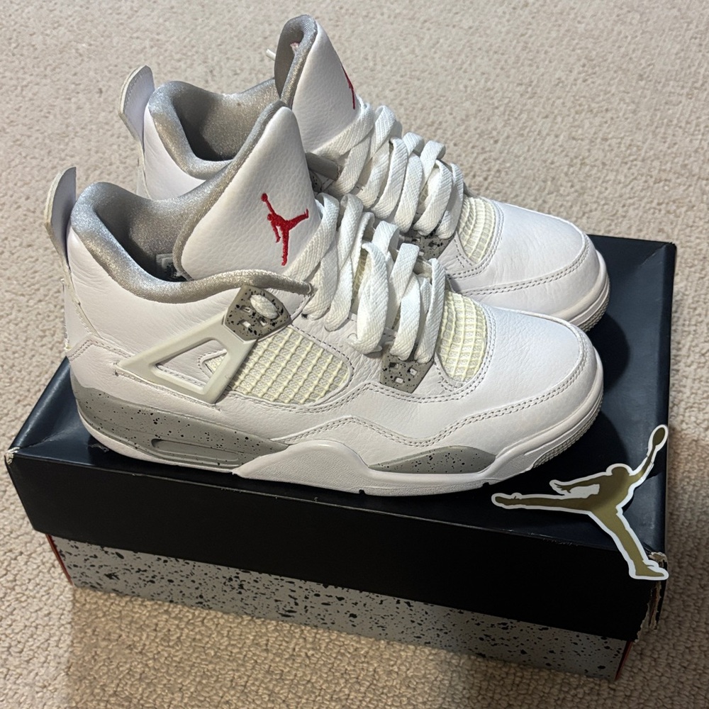 Jordan Women's Sneakers in White and Silver with Red Accents pre owned